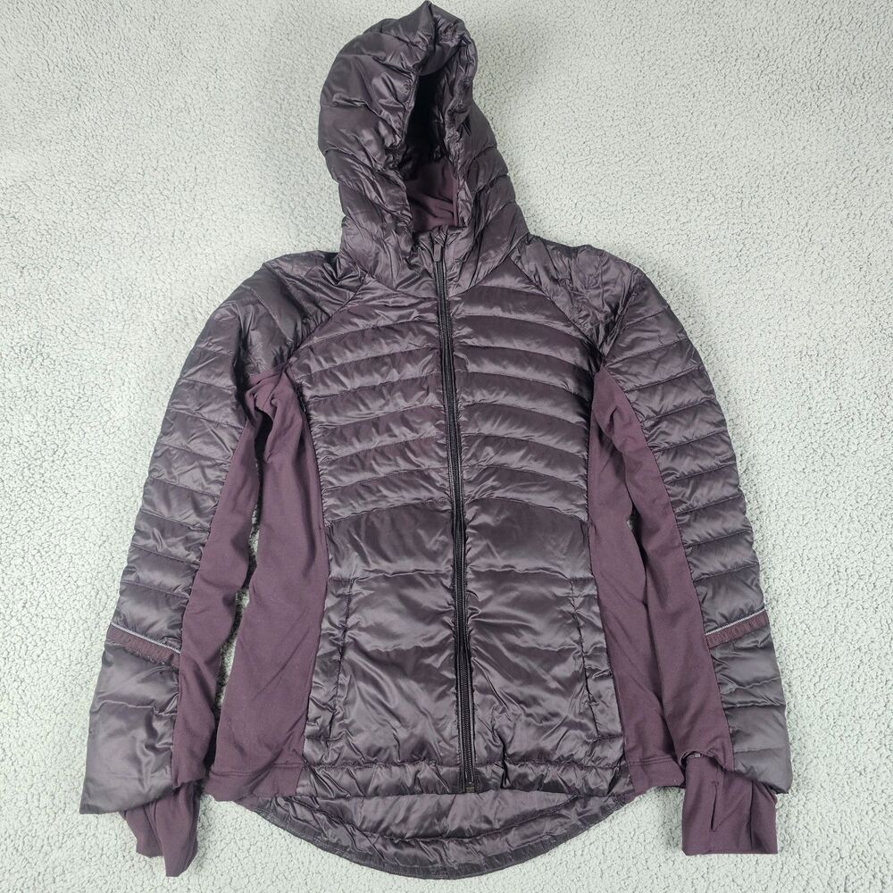 Lululemon Jacket Womens 8 Purple Goose Down For A Run Hooded Full Zip Puffer